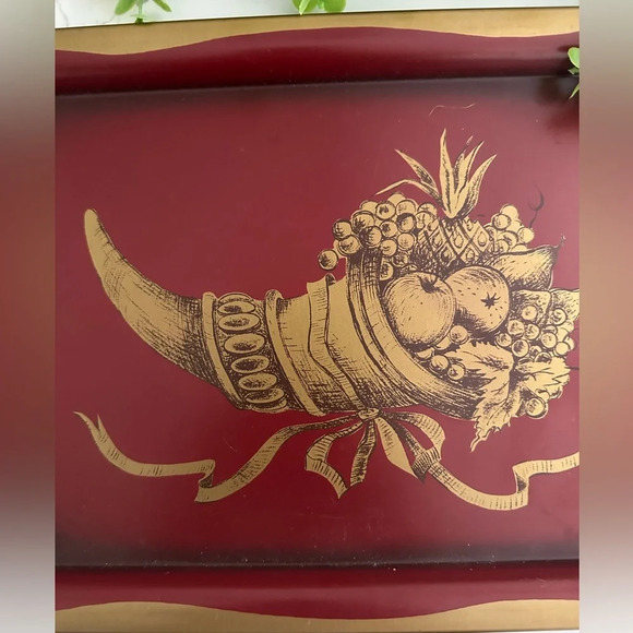 Fruit Tray Red and Gold Vintage  Metal - Picture 5 of 5